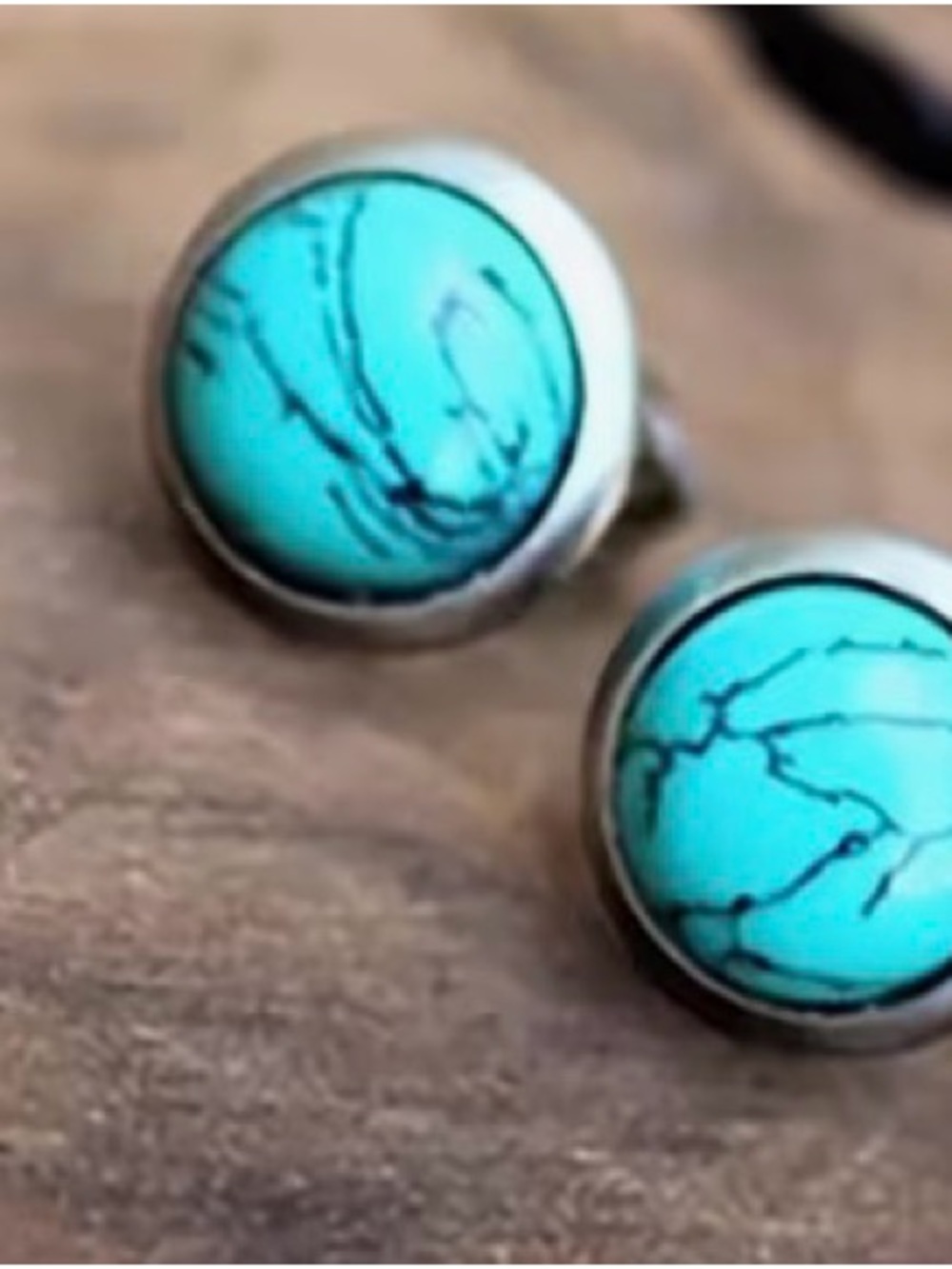Sterling Silver Turquoise Stone Stud Earrings - Picture 2 of 4